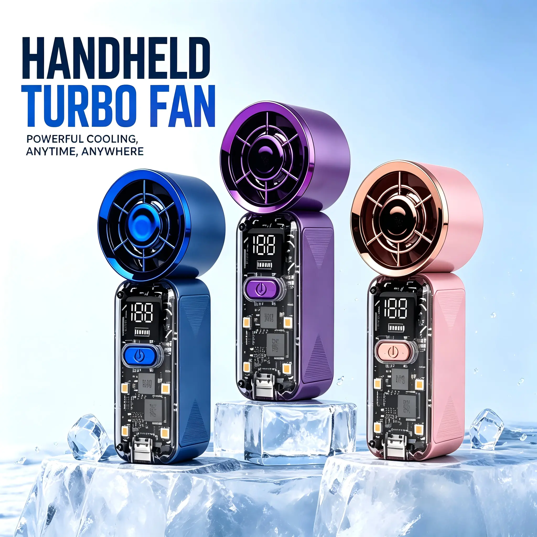 Portable Personal Pocket Fan - USB Rechargeable Compact Handheld Turbo Fan with Digital Display, 100 Adjustable Speeds, USB Powered for Travel & Office