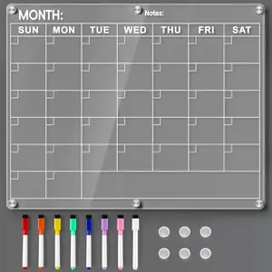 Acrylic Fridge Calendar, Magnetic Monthly Planner with 8 Color Markers, Clear Dry Erase Board for Events/Meetings/Shopping Lists - 14.5 * 11.5'' LANDNEOO