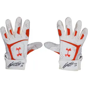 Ryan Mountcastle Baltimore Orioles Autographed Game-Used White and Orange Under Armour Batting Gloves from the 2024 MLB Season with "Game Used" Inscription - RG13314309-10 - Fanatics Authentic Certified