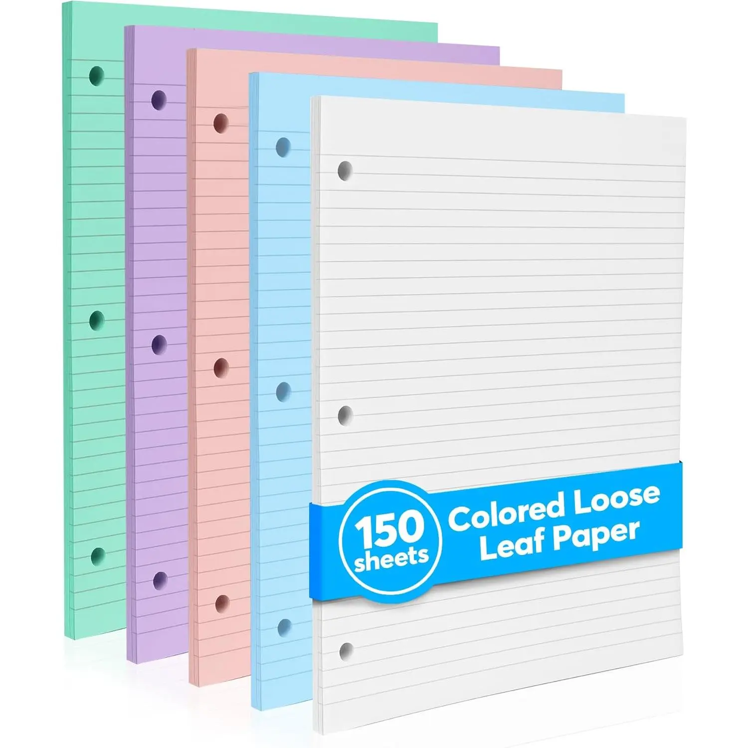 Colored Notebook Paper - 8.5 x 11, 150 Sheets - Thick 80 gsm College Ruled Colorful Loose Leaf Filler Paper - 3-Hole Punched Binder Papers for School, Office, and Journaling (Pastel)