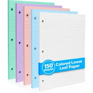 Colored Notebook Paper - 8.5 x 11, 150 Sheets - Thick 80 gsm College Ruled Colorful Loose Leaf Filler Paper - 3-Hole Punched Binder Papers for School, Office, and Journaling (Pastel)
