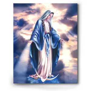 Elegant Virgin Mary Canvas Wall Art Decor - Inspirational Catholic Religious Decor for Home and Office, Blessed Mother Mary Painting on Premium Canvas, Spiritual Gift for Christian Faith 12X18 inch