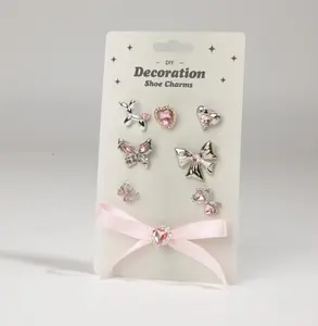 Fashion Cartoon Clog Charms Cute Crocs accessories, Charms with bows, hearts, chains, Fun dopamine shoe decorations in pink, sliver, white & black