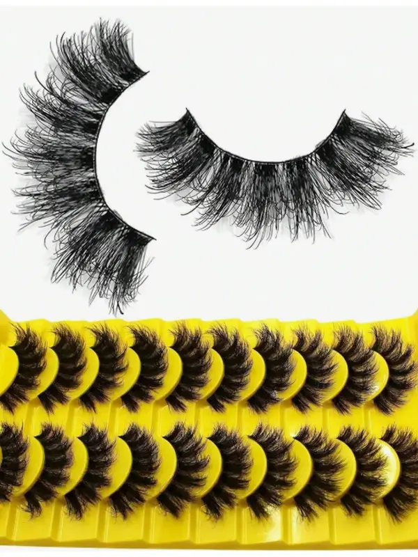 10 Pairs Realistic Soft Fluffy Natural 3D Mink False Lashes Set - Multiple Cosmetic Lash Extensions & Short Options for Makeup
