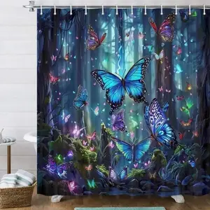 Dreamy Butterfly Forest Decorative Shower Curtain, Perfect for Bathroom Decor, Easy to Clean, Multiple Sizes Available, Includes Shower Curtain Hooks, Bathroom Decoration Accessories