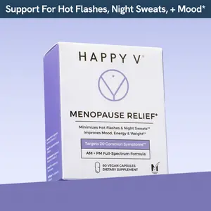 Happy V Menopause Relief AM + PM Capsules for Hot Flashes Night Sweats Mood Support Natural Supplement
