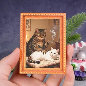 Funny Cat Refrigerator Magnet, Prank Art Mini Frame Magnet, Home & Festival Decor, Great Holiday Gift, Magnetic, 1 Piece