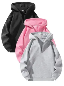 Men's Solid Half Zip Thermal Lined Hoodie, Casual Regular Fit Long Sleeve Hooded Sweatshirt for Fall & Winter, Men's Clothes for Daily Wear, Athletic Sweatshirt