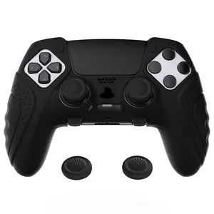 [For PS5 Edge Controller Only] PlayVital Guardian Edition Anti-Slip Ergonomic Silicone Cover Case for PS5 Edge Controller, Soft Rubber Protector Skin for ps5 Edge Wireless Controller with Thumb Grip Caps - Black