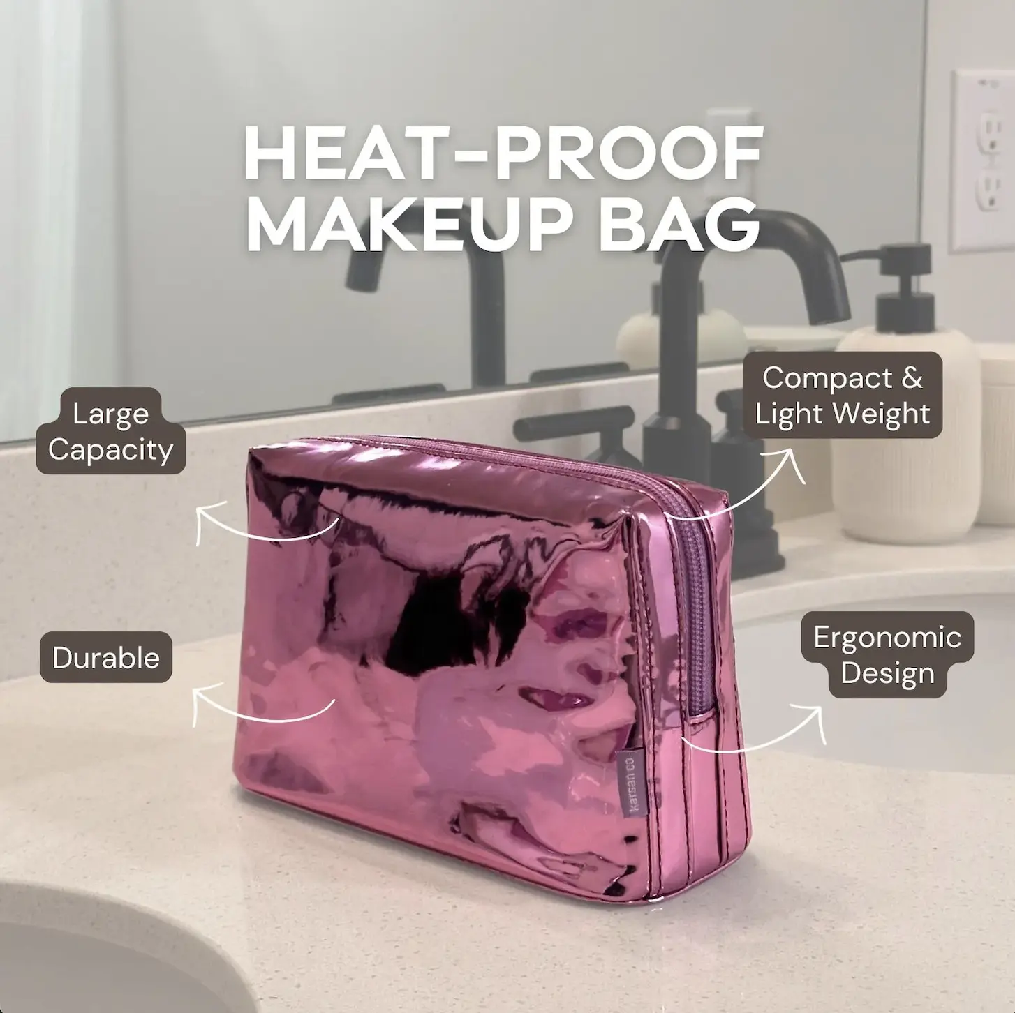Karsan Co. Medium Insulated Makeup & Cosmetic Bag - Heat-Proof, Compact & Lightweight, Durable, Ergonomic Design, 7.5" L X 3" W X 5" H