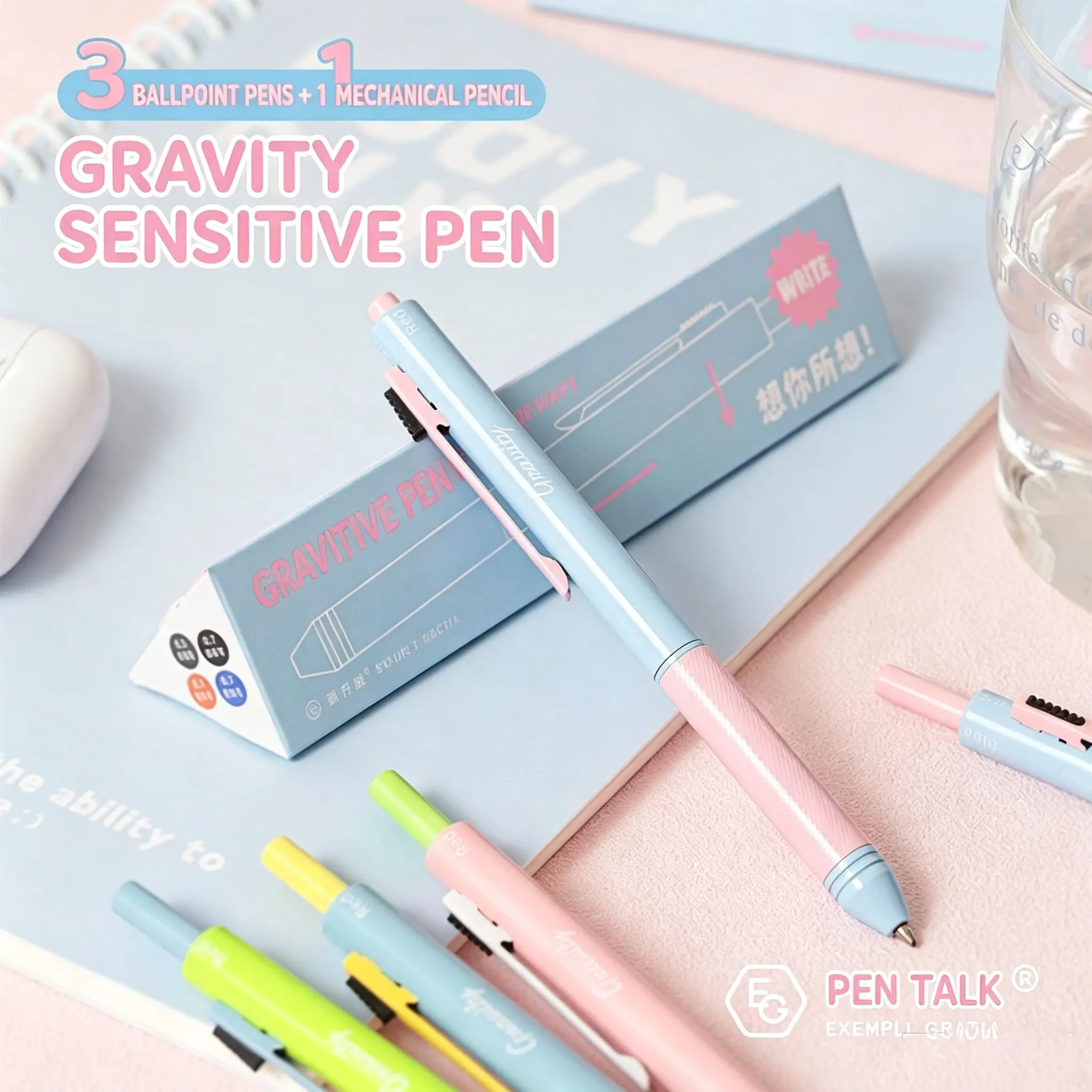 EpenGo 4-in-1 Gravity Sensor Multi Pen, Retractable with Red/Black/Blue Ballpoint + Mechanical Pencil, Aesthetic Back to School Essentials