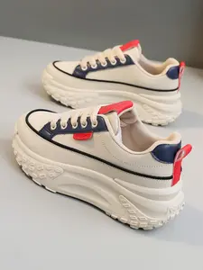 Women's Fashionable Lace Up Platform Thick Soled Sneakers, Casual Comfortable Breathable Sports Shoes, Female All-match Round Toe Chunky Sneakers for Daily Life, Girl, Breathable Walking Footwear, Athletic