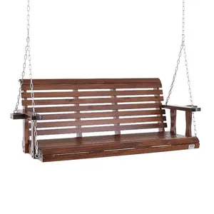 fathersdaygift VEVOR Wooden Porch Swing 5.5 ft, Patio bench swing for Courtyard Garden, Upgraded 880 lbs Strong Load Capacity, Heavy Duty Swing Chair Bench with Hanging Chains for Outdoors, Brown