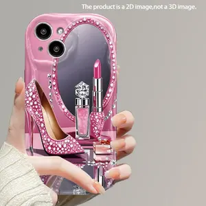 Pink diamond high heel, lipstick, and perfume phone case. A luxurious, full-coverage protective case for iPhone 11/12/13/14/15/16/17/XR/X/XS/6/7/8/Mini Promax Pro Plus. Made of TPU, it's a perfect holiday gift, a great choice for family and friends. Durab