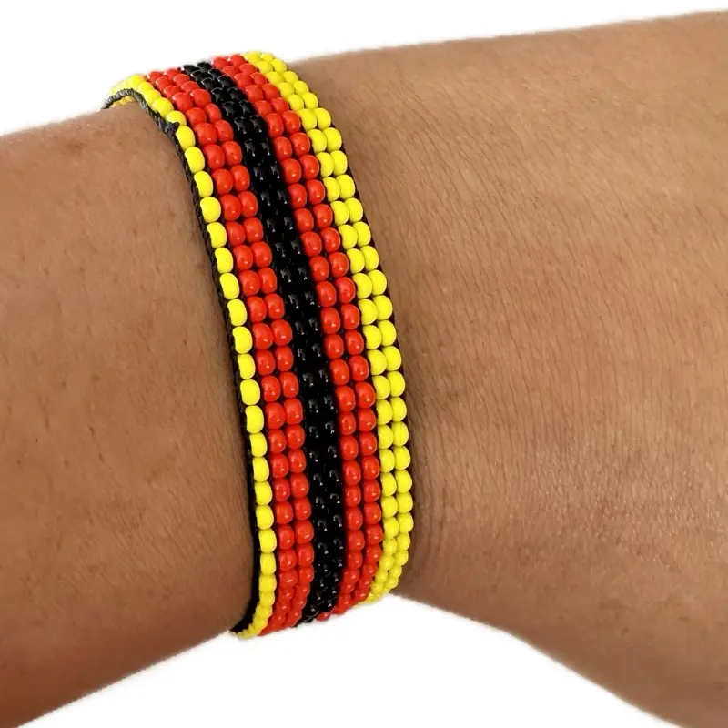Uganda Flag Bracelet - Colorful Bead Design in Yellow Red and Black Colors for Stylish Wear
