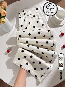 Trendy Polka Dot Loose Fit Women's Casual Jeans, Comfortable Button Long Pants with Side Pockets, Ideal for Daily Wear and Parties, All Seasons