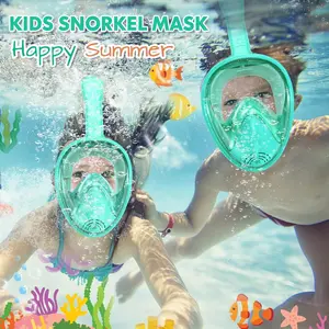1pcs/Cyan Kids Full Face Snorkeling Mask with Camera Holder - Anti-Fog & Leak-Proof snorkeling gear, Large Panoramic Vision (180° View), Soft Cushioned Seal - for Boys & Girls Ages 3-14 Years - Swimming, snorkeling, scuba Snorkel Mask