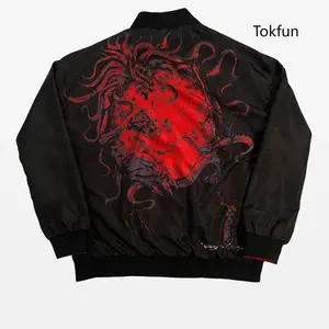 Blood Reversible Bomber Jacket for Men - Menswear Coats Varsity Hoodie Graphic Hoodies Tops Zipper