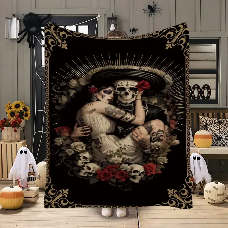 Mexican Day of the Dead Flannel Blanket, Soft Cozy Blanket, Soft Comfortable Sofa Throw, Blankets for Sofa, Christmas Decor, Bed Couch Office Camping Travel, All Seasons Warm Plush, Halloween
