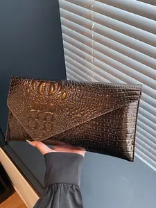 2026 Spring New Shiny Leather Solid Color Chic Small Square Bag, Trendy Unique Large Capacity Crocodile Pattern Fashion Clutch Purse for Women, Vintage Chic Purse