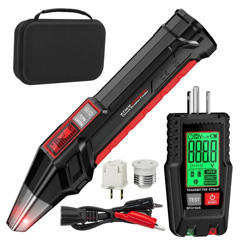 Circuit Breaker Finder Kit with LCD Backlit Panel, Electrical Circuit Tracer, GFCI Outlet Tester with GFCI Protection, NCV Voltage Tester & Flashlight - Electrician Tool Case for Strength Training Equipment Maintenance, Outlet Wiring Checks, Outlet Wiring