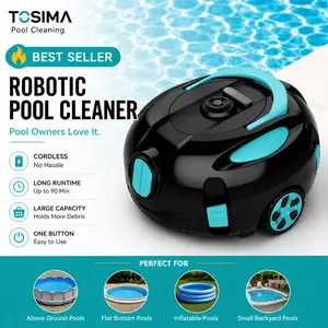 Tosima Cordless Robotic Pool Vacuum Cleaner H1 - 40W Dual Motor, Fine Filtration, Auto-Parking, Strong Debris Removal for Leaves, Sand, Dirt - For Inground & Above Ground Pools Up to 1100 Sq.Ft