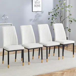 Modern Dining Chairs Set of 4, White PU Leather Upholstered Chairs with High Back and Chrome Metal Legs, Contemporary Kitchen Chairs for Dining Room or Breakfast Area(White, Set of 4)