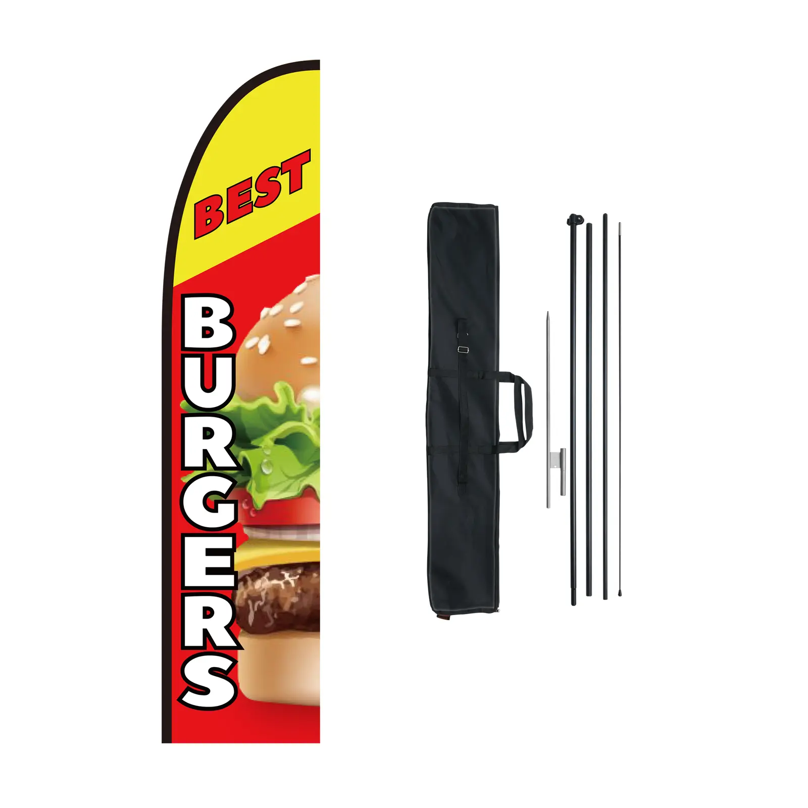 【Summerfinds】VEVOR Burger Restaurant Advertising Feather Flag with Pole Kit Advertising Flags for Business OutsideIncludes 1 Banner Flag1 Pole1 Ground StakeSwooper Flag for Businesses 16.3 FT Aluminum Lightweight