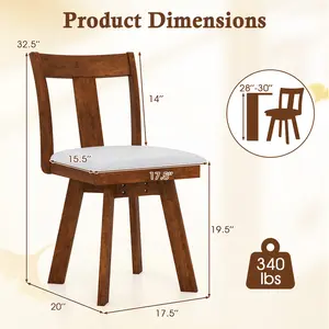 COSTWAY - Set of 2 Swivel Dining Room Chairs with Rubber Wood Frame-Walnut