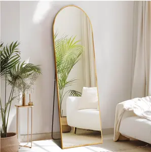 59"x16" Arched Full Length Mirror, Full Body Standing Mirror Floor Mirrors, Gold