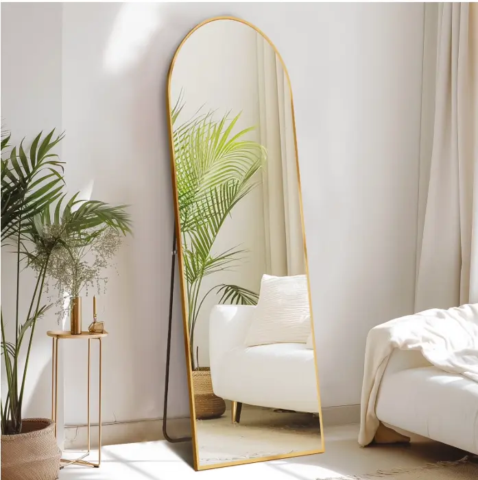 59"x16" Arched Full Length Mirror, Full Body Standing Mirror Floor Mirrors, Gold
