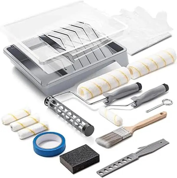 Paint Roller Kit for Walls – Easy DIY, Smooth Even Coats, No Drips, Includes 9" & 4" Rollers, Frames, Trays, Brushes – 17Pc Complete Set