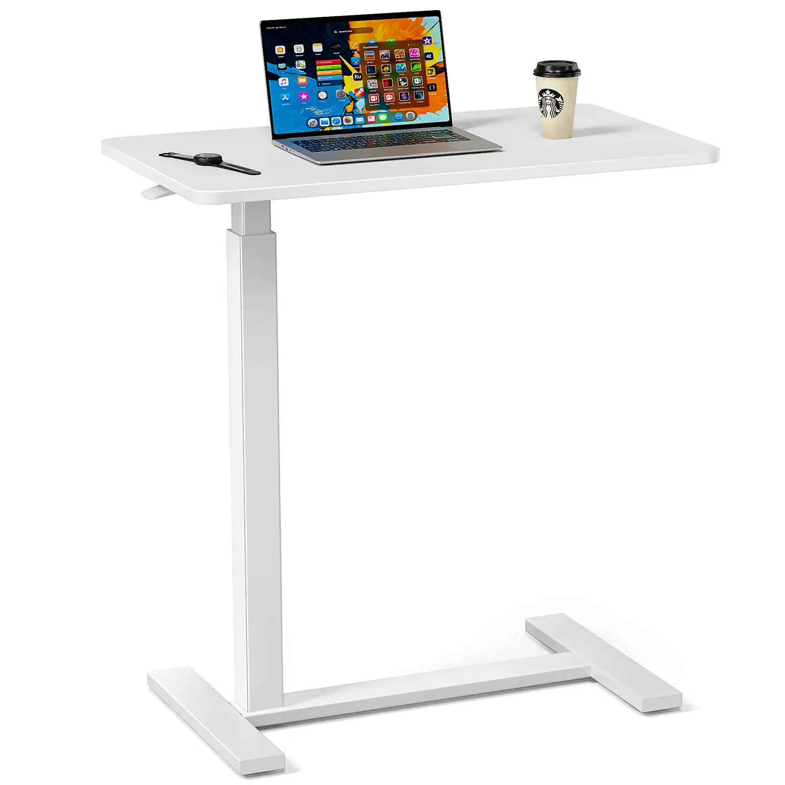 Overbed Bedside Table with Wheels Adjustable Height for Ultimate Comfort Portable Rolling Laptop Table Mobile Standing Desk White Modern Nightstand