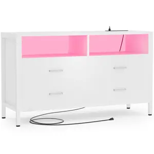 Unikito 4-Drawer Dresser with Charging Sockets and RGB LED Light, Bedroom Storage Cabinet for Living Room, Foyer - 39'' Dresser with Power Outlets