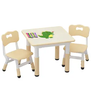Adjustable Kids Table and 2 Chairs Set – Easy-Clean Graffiti Surface – Non-Slip Legs – Ideal for Playroom, Study area, Nursery – Arts & Crafts Table, Beige Adjustable Kids Table and 2 Chairs Set