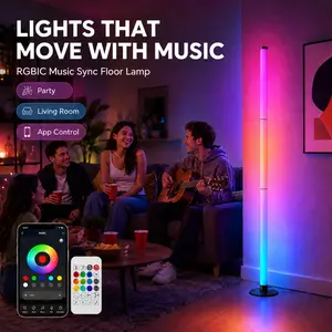 RGB IC LED Corner Floor Lamp Smart APP Control Remote Control Music Sync Dynamic Lighting DIY Colors Timer Scene Modern Ambient Light for Home Bedroom Gaming Room Party Deco