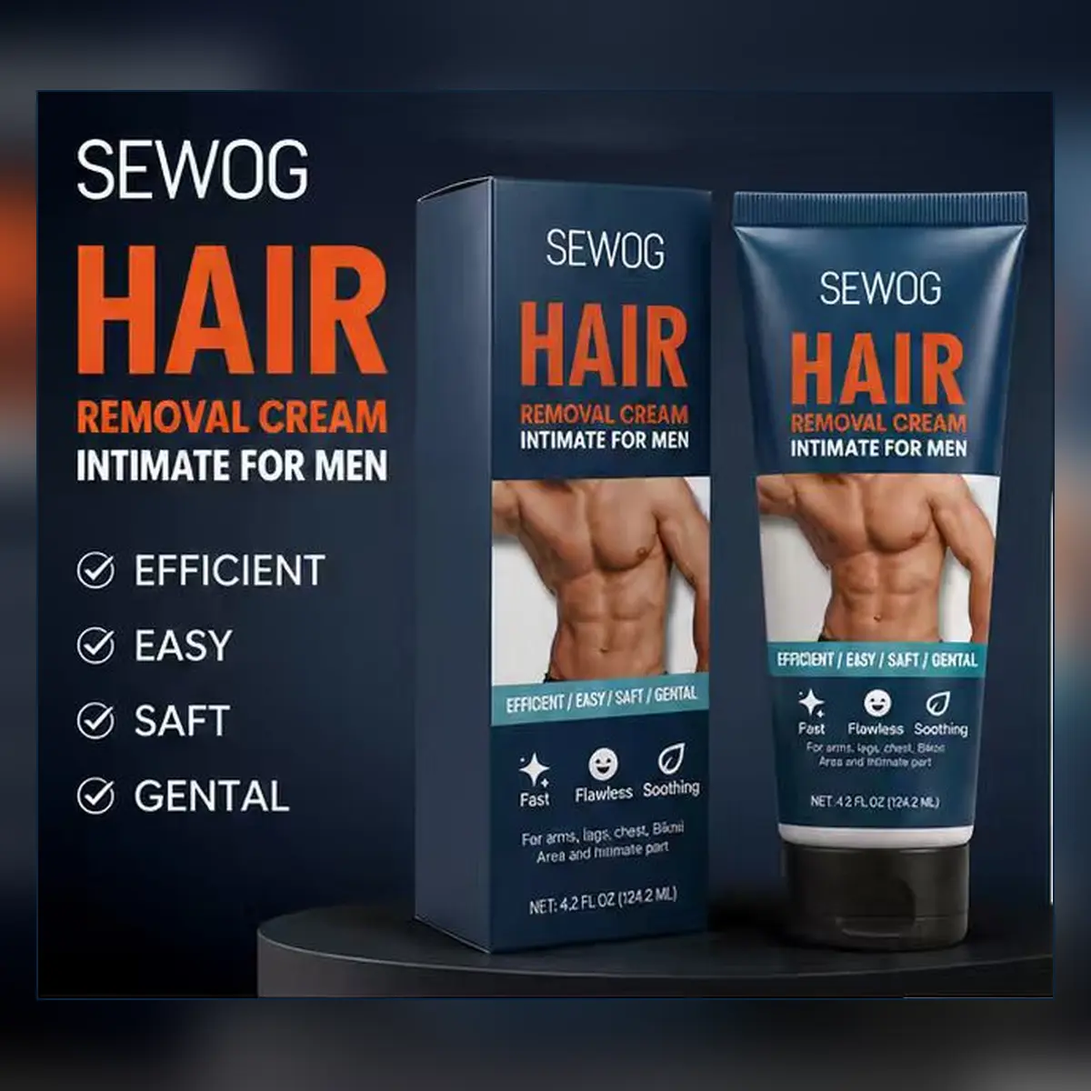SEWOG Depilatory for Men, Fast-Acting & Irritation-Free Body Care Formula for a Smooth Bikini Line, Chest, Legs & Underarms, Depilatory Cream, Razor, Hair Remover, Bikini Line Smooth, Gentle Wipe-Off For Clean Removal, Hair Removal Cream, Sensitive, Reduc