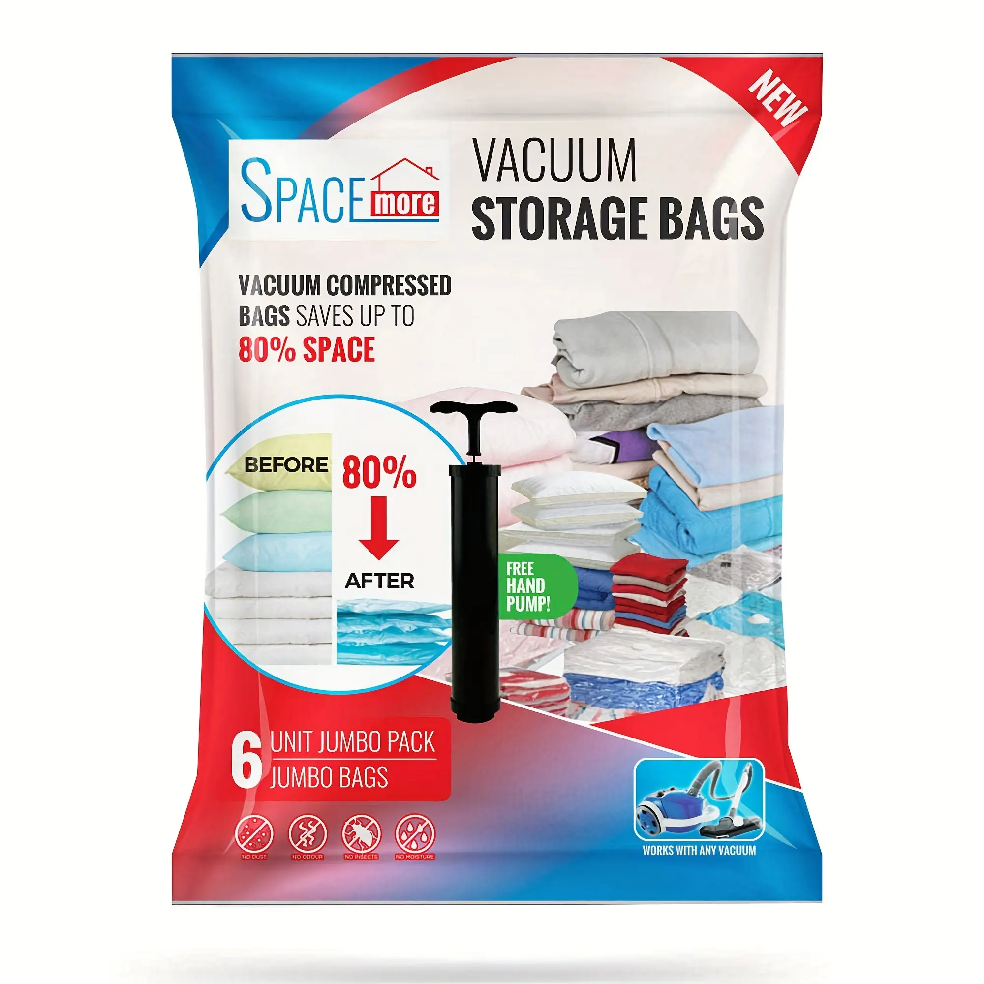 6 Pcs/set Jumbo vacuum Storage Bag set 40 'x 30'-Super-Sized Space Saver for Cloths & Bedding, Airlight Compression, Dustof & Moisture Resistant, Maximizes Storage Efficiency