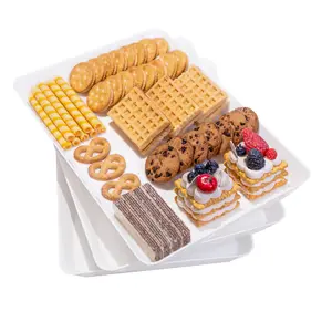 Lifewit Plastic Serving Tray, Serving Platters for Party, Reusable Food Tray for Snacks, Food, Cookies, Set of 3, 14.45" x 9.45"
