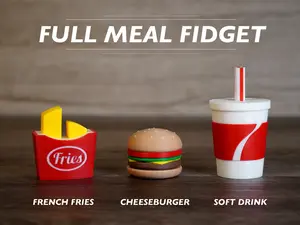 Full Meal Fidget Toys - Cheeseburger, Fries and a Drink! Magnetic Slider, Clicker, Twister, Pusher. So satisfying and stress relieving. Comes in a fun to go package bag complete with receipt!
