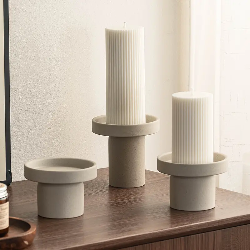CEEFU Vintage Minimalist Ceramic Candle Holder - 1200°C Fired Natural Clay with Grain Texture, Drip-Resistant Sturdy Tabletop Home Decor for Bedroom, Living Room - Ornaments, Home Supplies, Decorative for Dinners Weddings Holidays (Candles Not Included)