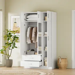 Wardrobe with 3-Door Mirror  Wardrobe with 2 Drawers and Top Cabinet