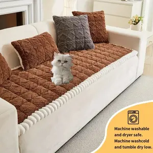 2025 Newest Taupe Velvet Plush Thickened Sofa Cushion / Winter Seat Pad - High-End Anti-Slip Cover for Leather Sofas