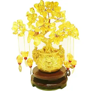Feng Shui Yellow Crystal Tree/Yellow Crystal Money Tree and Yellow Crystal Tree, Faucet Crystal Tree/Chinese Dragon Fortune Crystal Tree/Gift Tree (Yellow)