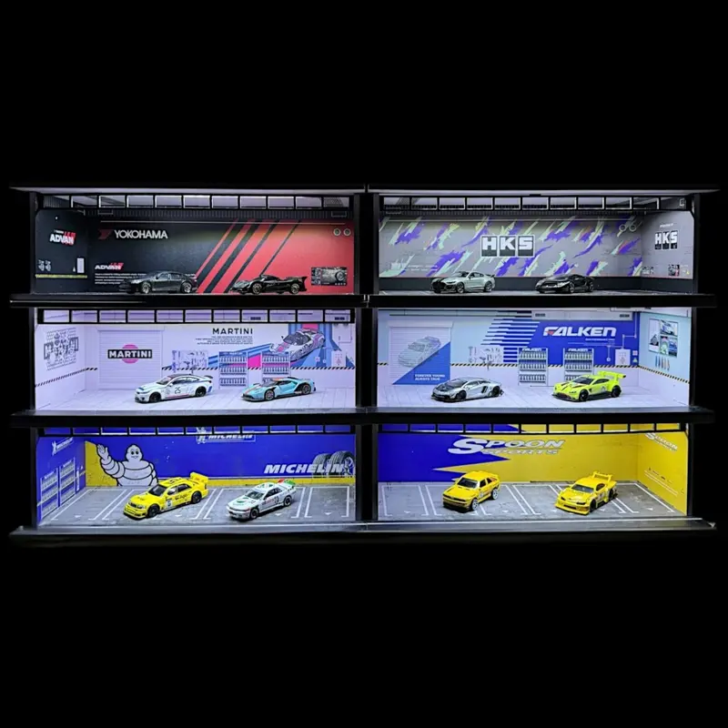 1:64 Scale Fit Diecast Car Display Diorama - LED Parking Garage Model Scene, Dustproof Diecast Toys Accessory for Home, Office, or Any Display Area