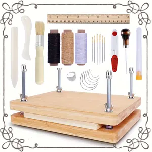 Book Press Bookbinding Kit,DIY Bamboo Wood Book Binding Starter Tools with Rulers,Bone Folder,Brush,Curved Needles,Thread for Beginners 11.6*8 Inch