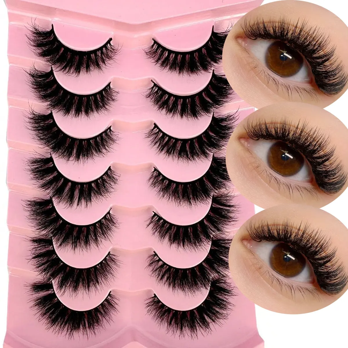 7 Pairs D Curl Luxurious Fluffy Volume Dramatic Messy Faux Mink False Lashes Reusable, Soft, Comfortable Strip Lashes, Lashes, Eyelashes, Fake Lashes