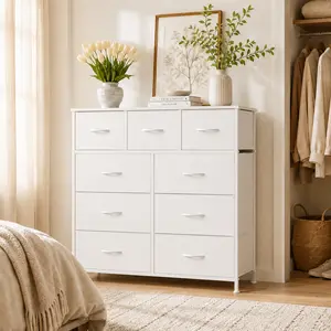[LIVE] 9-Drawer Dresser, Storage Unit Organizer Chest for Clothes, Tall Dresser&Chest for Bedroom, Hallway, Living Room, Dorm - Steel Frame, Wood Top