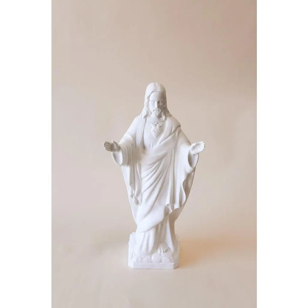 24" Blessing Sacred Heart of Jesus All-White Outdoor Statue