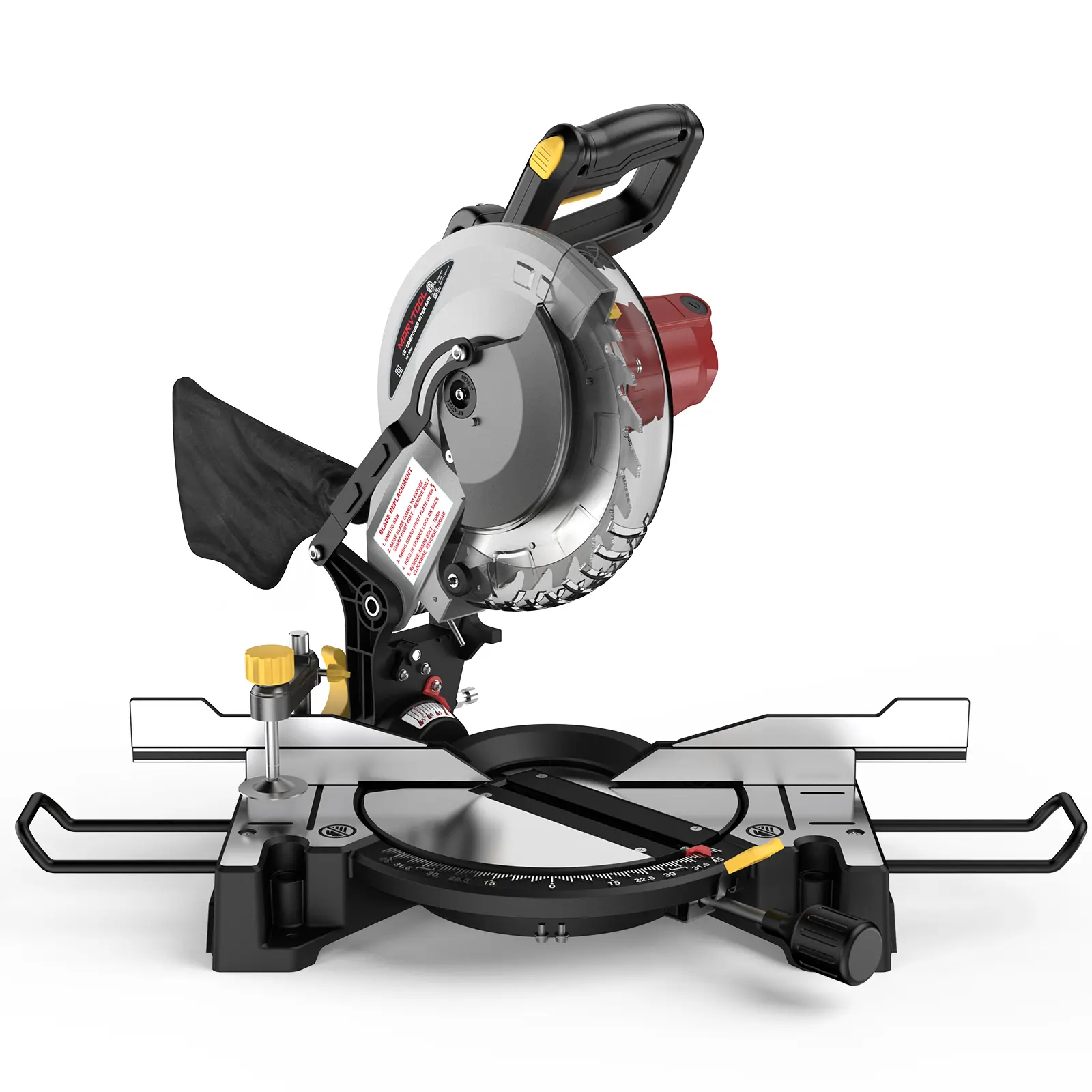 10-in Corded Compound Miter Saw, 15 A 5000RPM Single Bevel (0-45°), Extension Table, 1*36TCT Blade, 1*Allen Key, Wood Cutting Machine for Wood, Metal Cutting, Corded Miter Saw